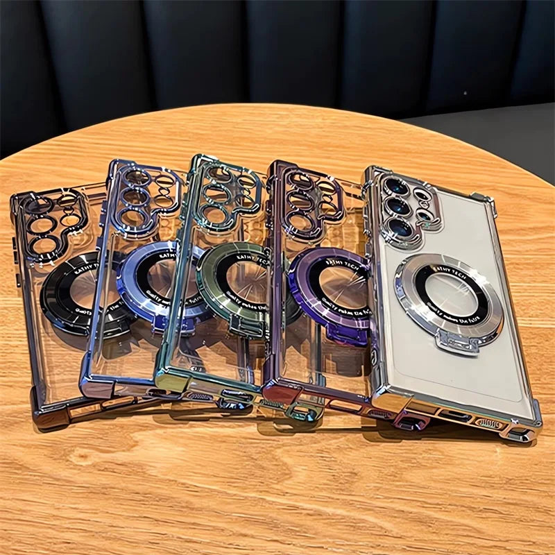 Magnetic Plating Stand Clear Case For Samsung Galaxy S22 Plus