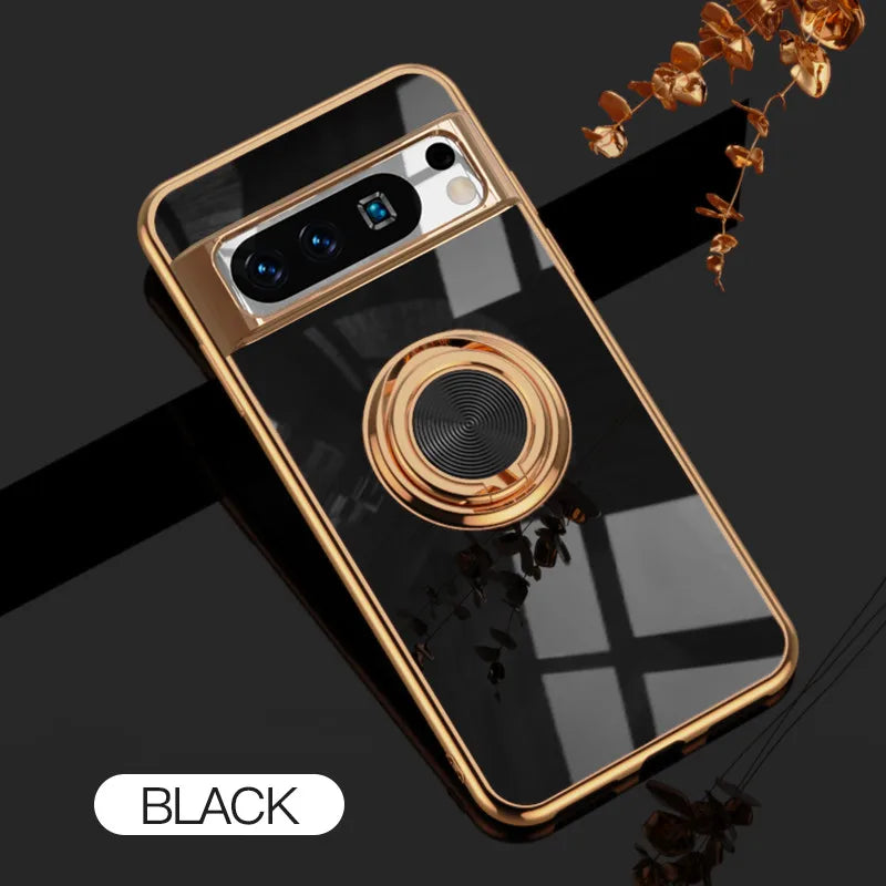 Flexible Shockproof Plating Ring Holder Case for Google Pixel 8 Pro