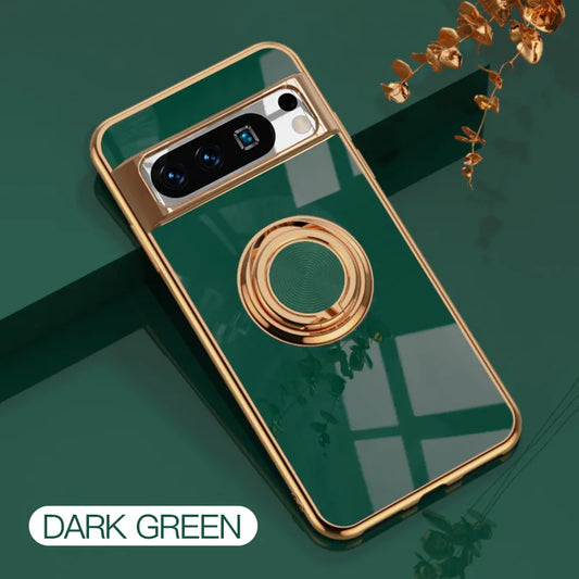 Flexible Shockproof Plating Ring Holder Case for Google Pixel 9 Pro XL