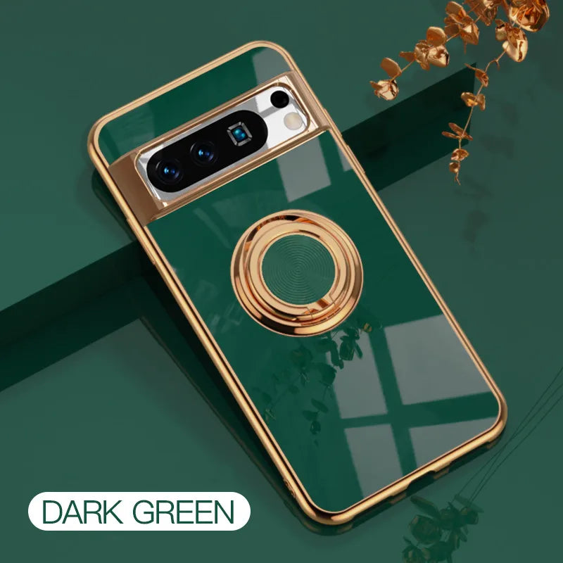 Flexible Shockproof Plating Ring Holder Case for Google Pixel 8 Pro