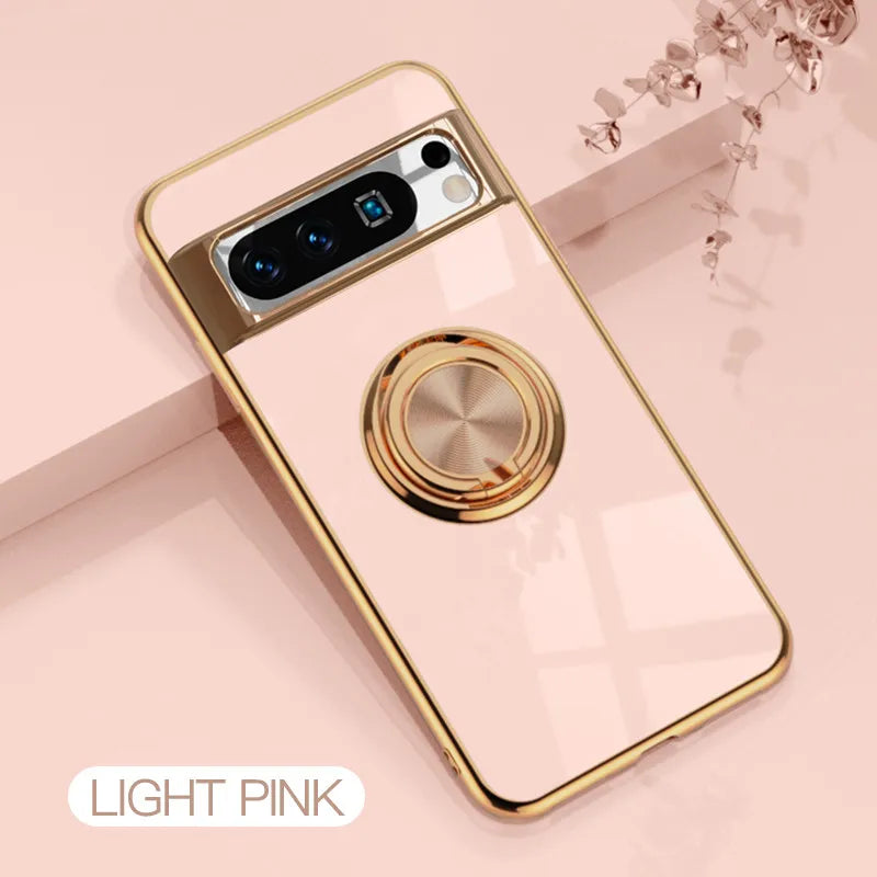 Flexible Shockproof Plating Ring Holder Case for Google Pixel 8