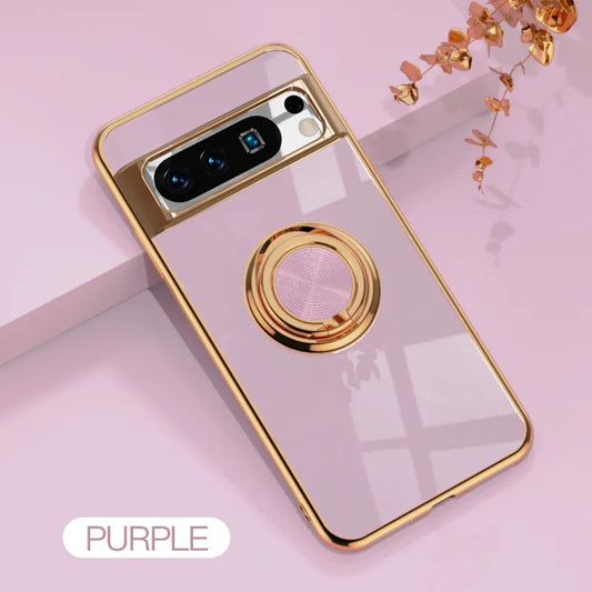 Flexible Shockproof Plating Ring Holder Case for Google Pixel 8A