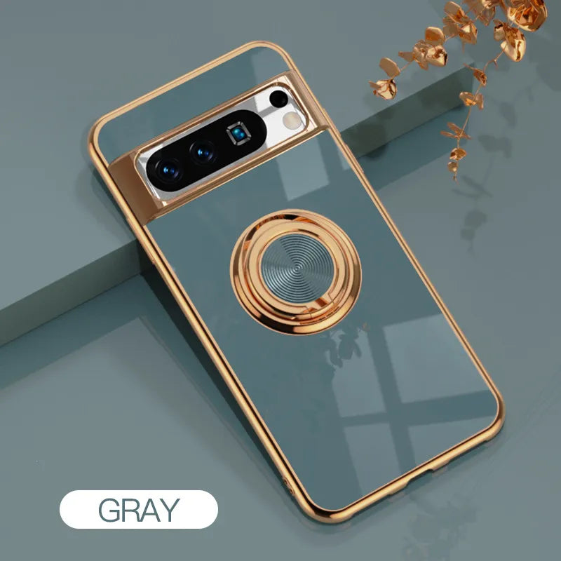 Flexible Shockproof Plating Ring Holder Case for Google Pixel 8 Pro
