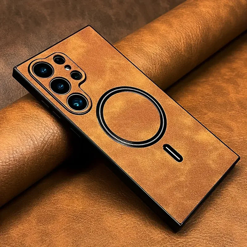 Luxury Leather MagSafe Case for Samsung Galaxy S26