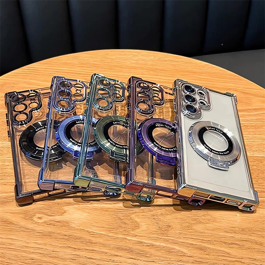Magnetic Plating Stand Clear Case For Samsung Galaxy S24