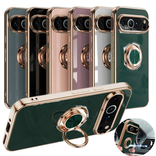 Flexible Shockproof Plating Ring Holder Case for Google Pixel 9 Pro XL